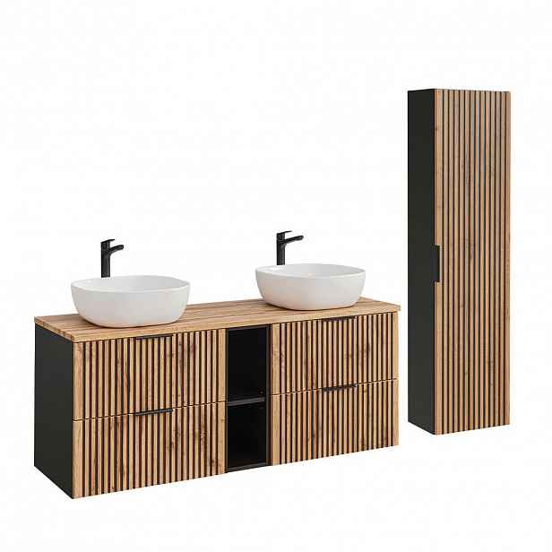 Petits-meubles KOUPELNOVÝ NÁBYTEK 140.6cm Gaia 2er-Set Dubové dřevo a černá barva