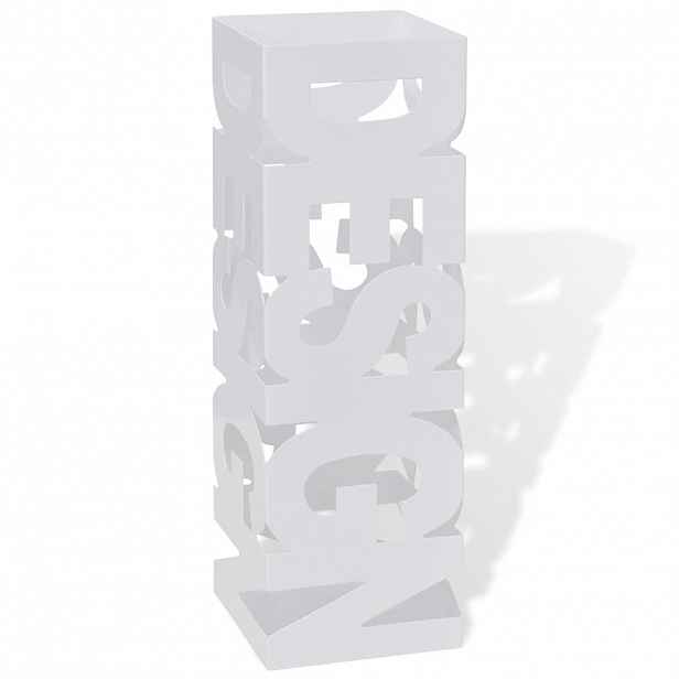 vidaXL Bílý hranatý stojan na deštníky a vycházkové hole, ocelový, 48,5 cm
