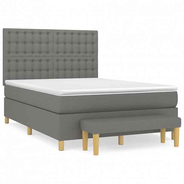 vidaXL Box spring postel s matrací tmavě šedá 140x200 cm textil