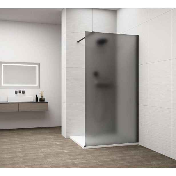 Polysan Esca - Sprchová stěna Walk-In 100x210 cm, Antidrop, kouřové matné sklo/matná černá ES1410-02