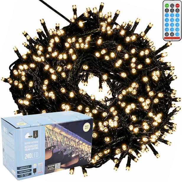 Solární Světelný Řetěz 240 Led 13 Funkcí Usb Teplý Bílý Koopman