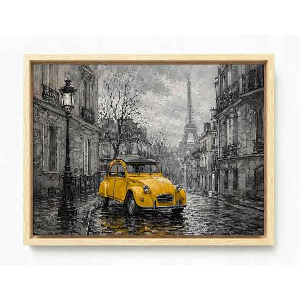 Obraz Rám American Box Město Francie Paříž Ulička Žluté Auto 80x60
