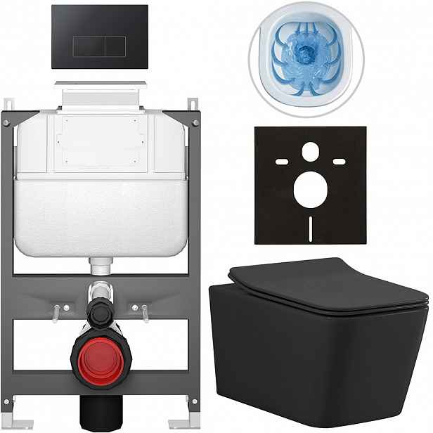 Kompletní WC set Basic/Forte - černá matná - WC tlačítko Modulo/Černá - ovládání shora - předstěnová instalace - 51x36 cm