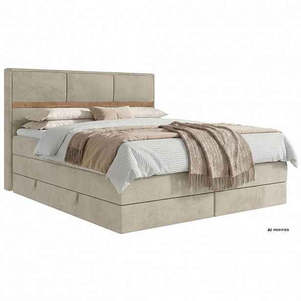 MKS POSTEL BOXSPRING ORVO KING 140/200 - Béžová Samet - Topper Visco - H4