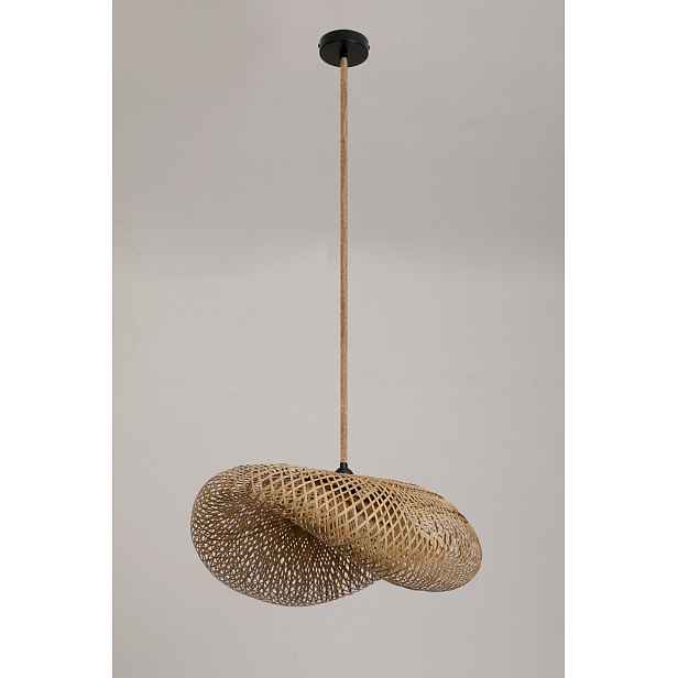 Velká Závěsné Stropní Svítidlo 60 cm Bambusové stínítko Černá Podhledová lampa 1xE27