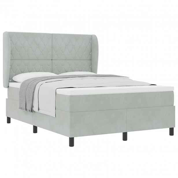 vidaXL Postel s boxspringem s čelo Světle šedá 200 x 140 cm samet