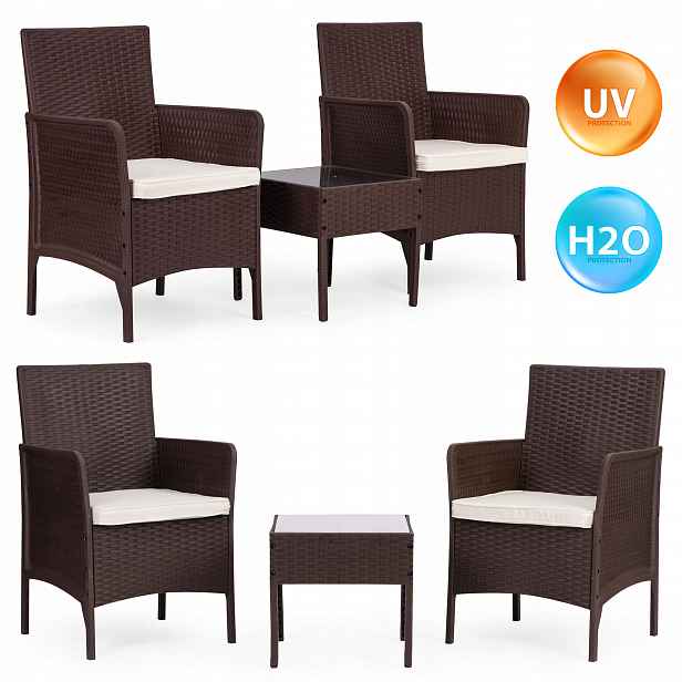 MultiGarden DN602 Zahradní set 2 křesla stolek, tvrzené sklo, hnědý