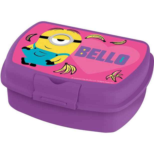 STOR Plastový svačinový box Mimoni 18,5x14x6,5cm fialový