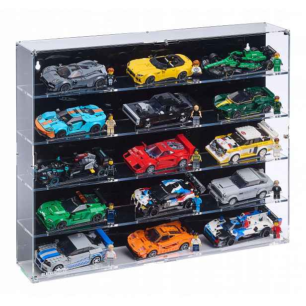 Závěsná vitrína Blacked Brick pro 15x Lego Speed Champions (5x3) např. F1