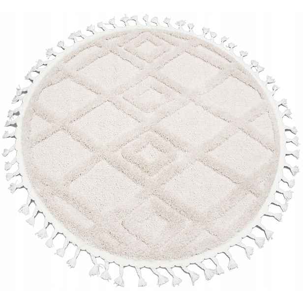 Koberec Kulatý Shaggy Boho Do Obývacího Pokoje Ložnice Měkký S Třásněmi 133 X 133 CM