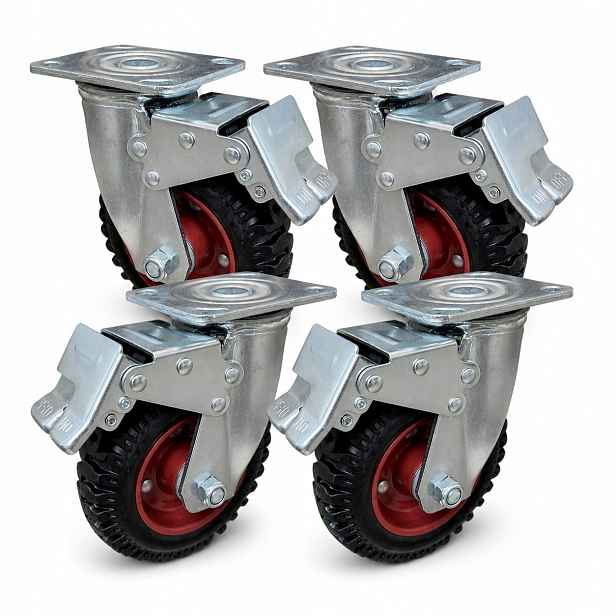 4X Transportní Otočné Kolo 160 MM Kolo S Brzdou Plná Guma 350 Kg Komplet