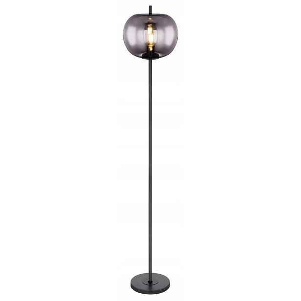 Černá podlahová lampa Blacky s teplým leskem do obývacího pokoje Globo