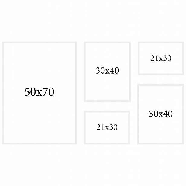 Fotorámečky Bílá sada 5ks rámeček XXL 50x70 cm 30x40 cm A4 21x29,7 cm