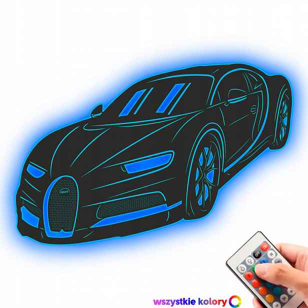 Dřevěný 3D obraz Bugatti Chiron Nástěnná Dekorace Noční Lampa Led XL
