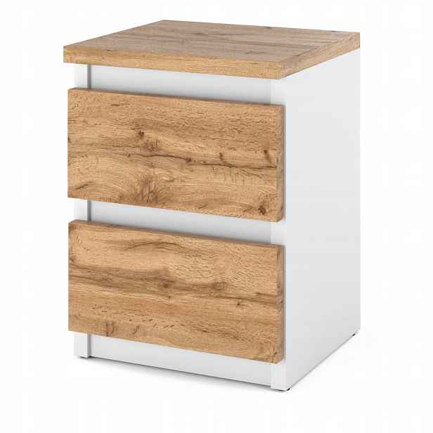 Noční Stolek Bílý Dub Wotan 30 CM 2 Zásuvky Rtv Stolek Do Ložnice Loft