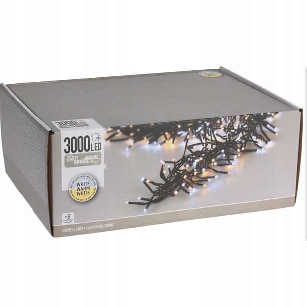 Vánoční světýlka na stromeček 22m bílá 3000 Led programátor časovač