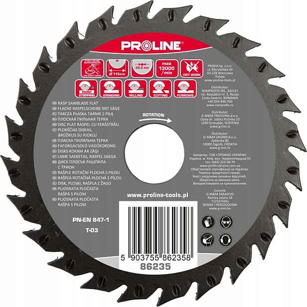 Plochá kotoučová pila 125 mm s hrubými zuby Proline 86236