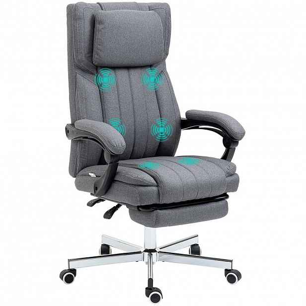 OKWISH KANCELÁŘSKÁ židle 65/61/105-113 cm šedá z polyesteru s masážní funkcí a podnožkou