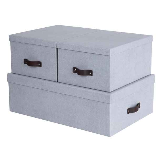 Světle šedé kartonové úložné boxy s víkem v sadě 3 ks 31x47x15 cm Inge – Bigso Box of Sweden