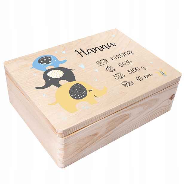 Krabička na narození dítěte metrika dřevěná s gravírováním dárek 40x30x14