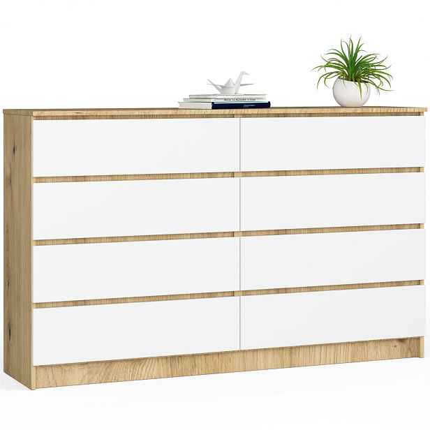 Ak furniture Komoda Kuba 160 cm 8 šuplíků dub artisan/bílá