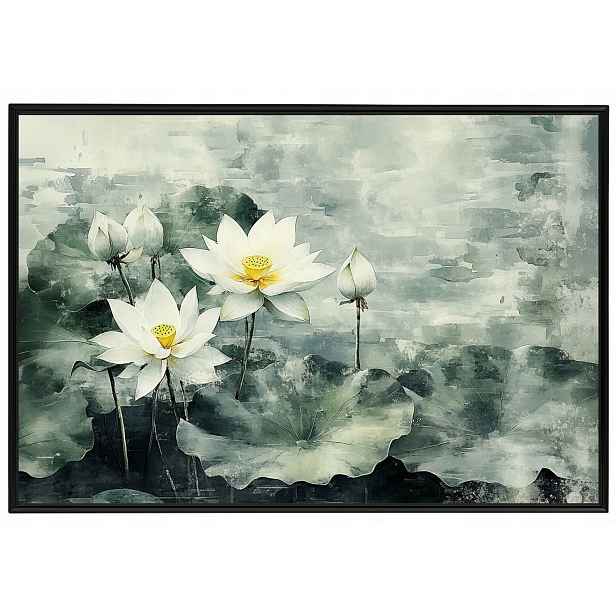 Plakát Rámeček Hliníková Grafika Příroda Květiny Bílý Lotos 60x40