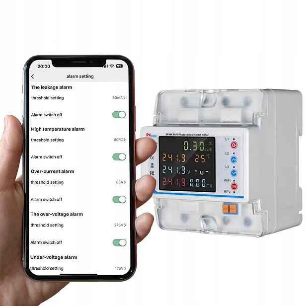 Počítadlo proudu 3-fázový měřič spotřeby energie na Din lištu Tuya WiFi 100A