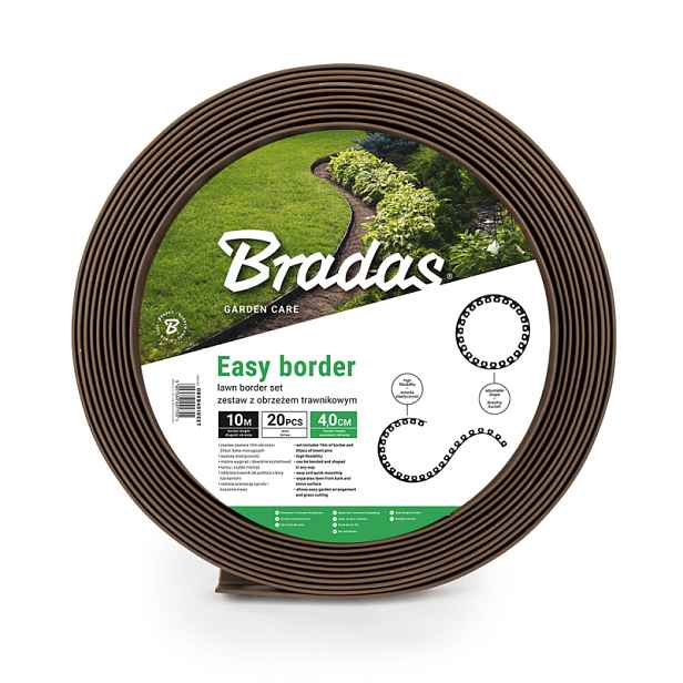 Neviditelný plastový obrubník Bradas EASY BORDER – hnědý, 10 m × 4 cm + 20 kotvících kolíků 0406