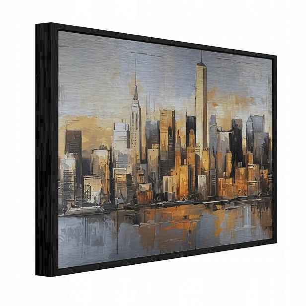 Wallarena ZARÁMOVANÉ obrazy panorama města oranžová 150x100 cm
