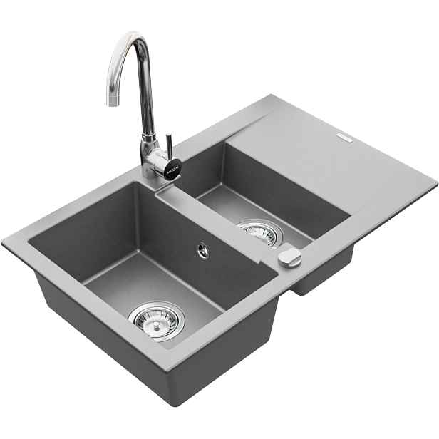 Granitový dřez MEXEN GASPAR s kuchyňskou baterií šedý/chrom
