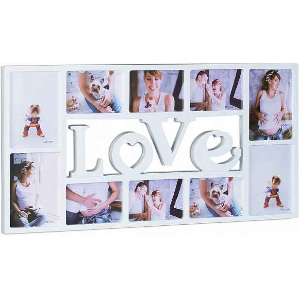 Rámeček na fotografie Love, pro 10 fotografií, plast, bílý