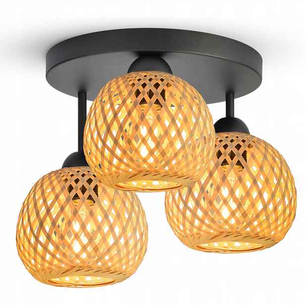 Stropní Svítidlo Stropní Svítidlo Bambusové Pletené Boho Přírodní 584-ER3 Led Černé