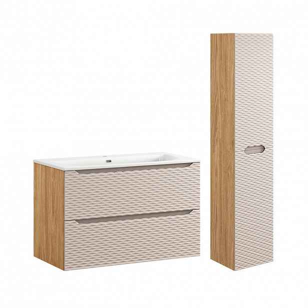 Petits-meubles KOUPELNOVÝ NÁBYTEK 90cm Elora 2er-Set Béžová a dřevo
