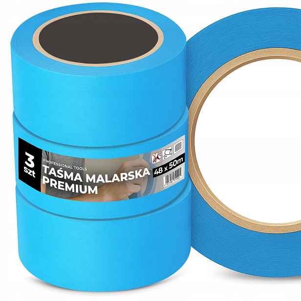 3x Malířská páska 48 mm 50 m Maskovací Uv modrá Odolná proti malování Rs