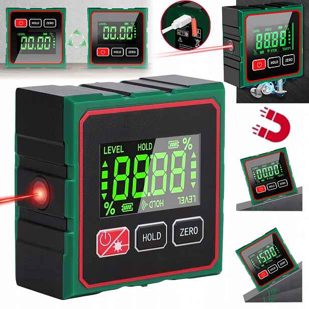 4X90° Elektronický Digitální Laserový Úhloměr Nabíjený Pomocí Podsvícení