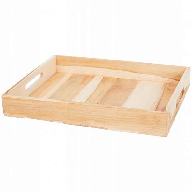 Dřevěná Miska Velká S Úchytkami Dekorativní Teakové Dřevo 39x29x5.5 cm