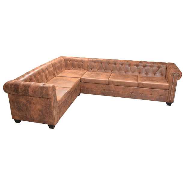 vidaXL Chesterfield Rohová Pohovka 6-Místná Hnědá Umělá Kůže