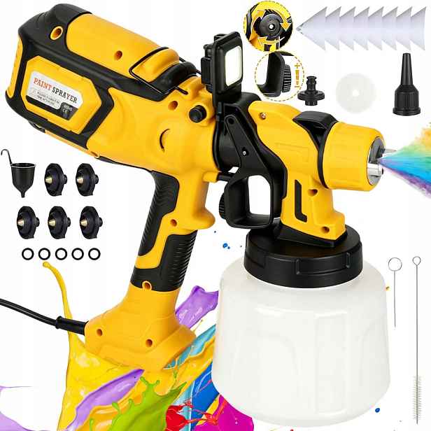 Lakovací Pistole Stříkací Agregát Na Stěny 5 Trysek 850W 1400 ML Žlutá