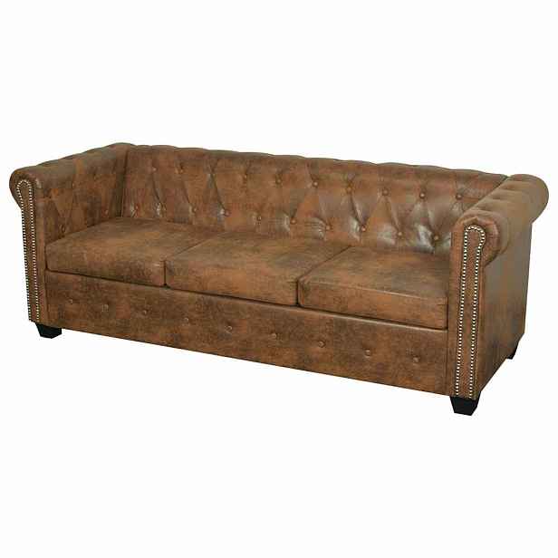 vidaXL Chesterfield pohovka 3-místná hnědá umělá kůže