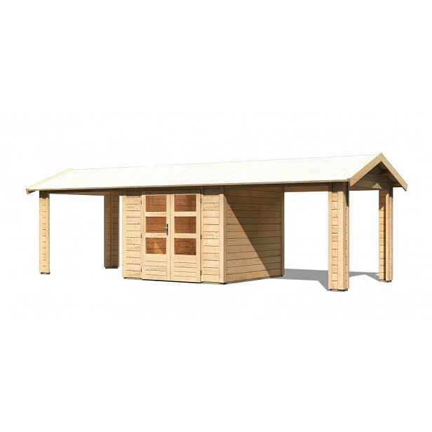 Dřevěný zahradní domek THERES 3 s přístavkem Lanitplast Přírodní dřevo