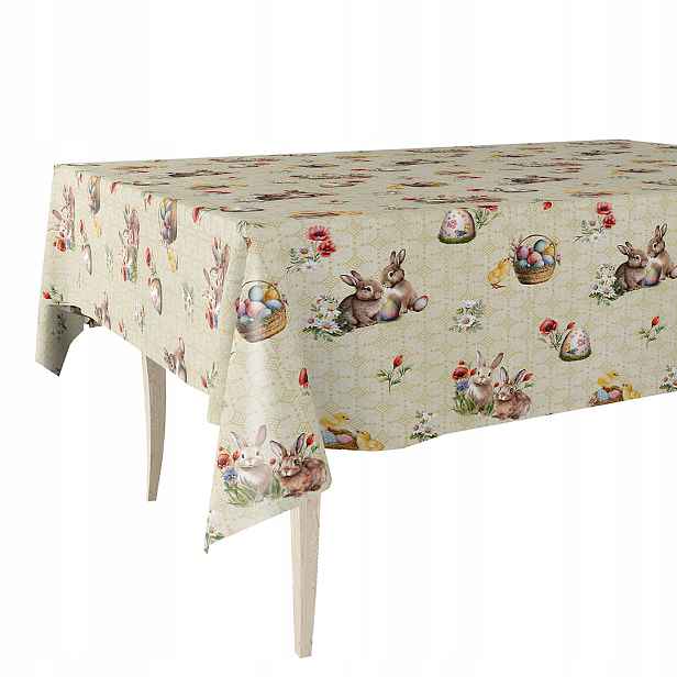 Cerata Hrubý Ubrus Béžová Velikonoce Psaníčka Zajíčci Kuřata 140x500