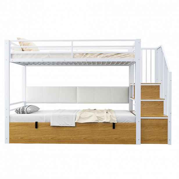 FLIEKS VYVÝŠENÁ POSTEL 90x200cm Kov PU Čelo Hydraulická Bílá