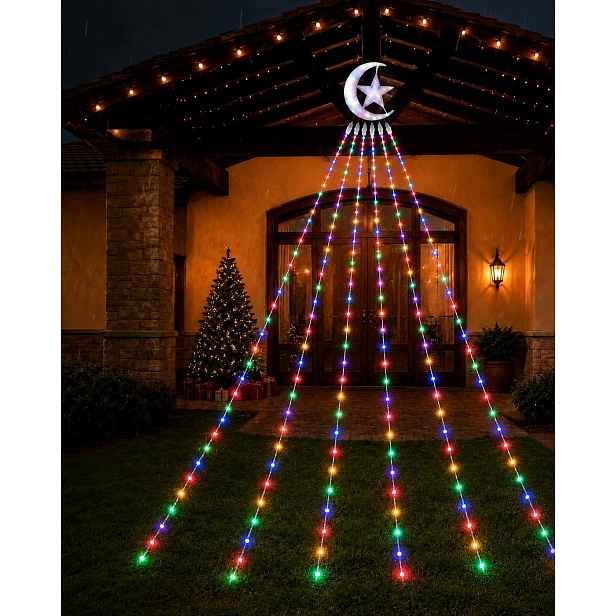 Vánoční Stromek Před Domem Led Hvězda Vánoční Ozdoba 9x Rgb Led Pásek