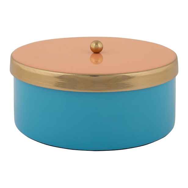 Modrý dekorativní kovový úložný box ø 16x6 cm Double Funky – PT LIVING