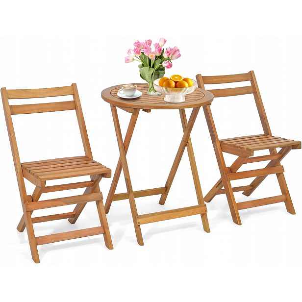 Zahradní Bistro Set Akátové Dřevo 2 Židle Skládací Stolek Balkon