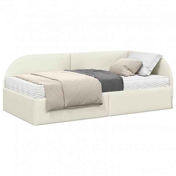 vidaXL Rohový rám postele s matrací 2 ks Krémová 90 x 200 cm samet