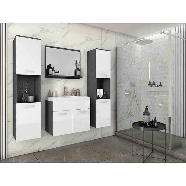 Koupelnová sestava s umyvadlem ZORAIDA XL - matera / lesklá bílá + baterie Economico ZDARMA
