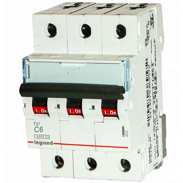 Nadproudový spínač Legrand 3P C 6A TX3 403541