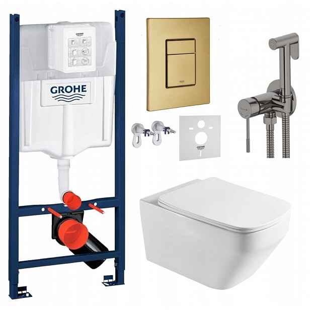 Wc Set Stelaz Grohe Wc Mísa Tornado Tlačítko Zlatá baterie grafit
