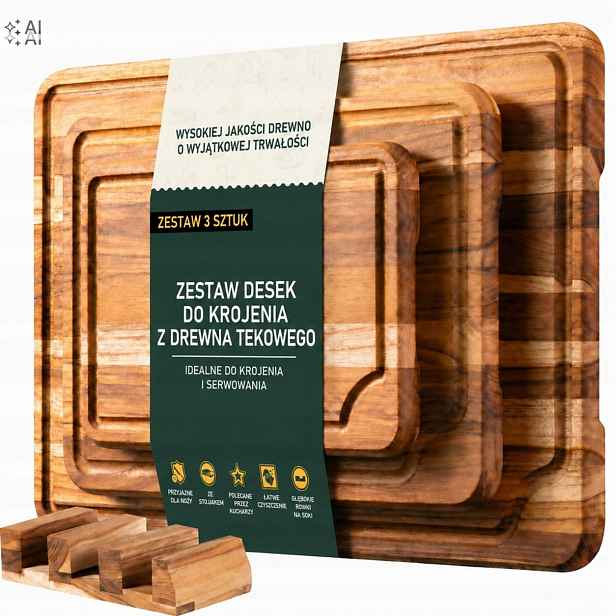 3x Prkénko Na Krájení Set Z Teakového Dřeva Silné 2CM Velké Malé E73